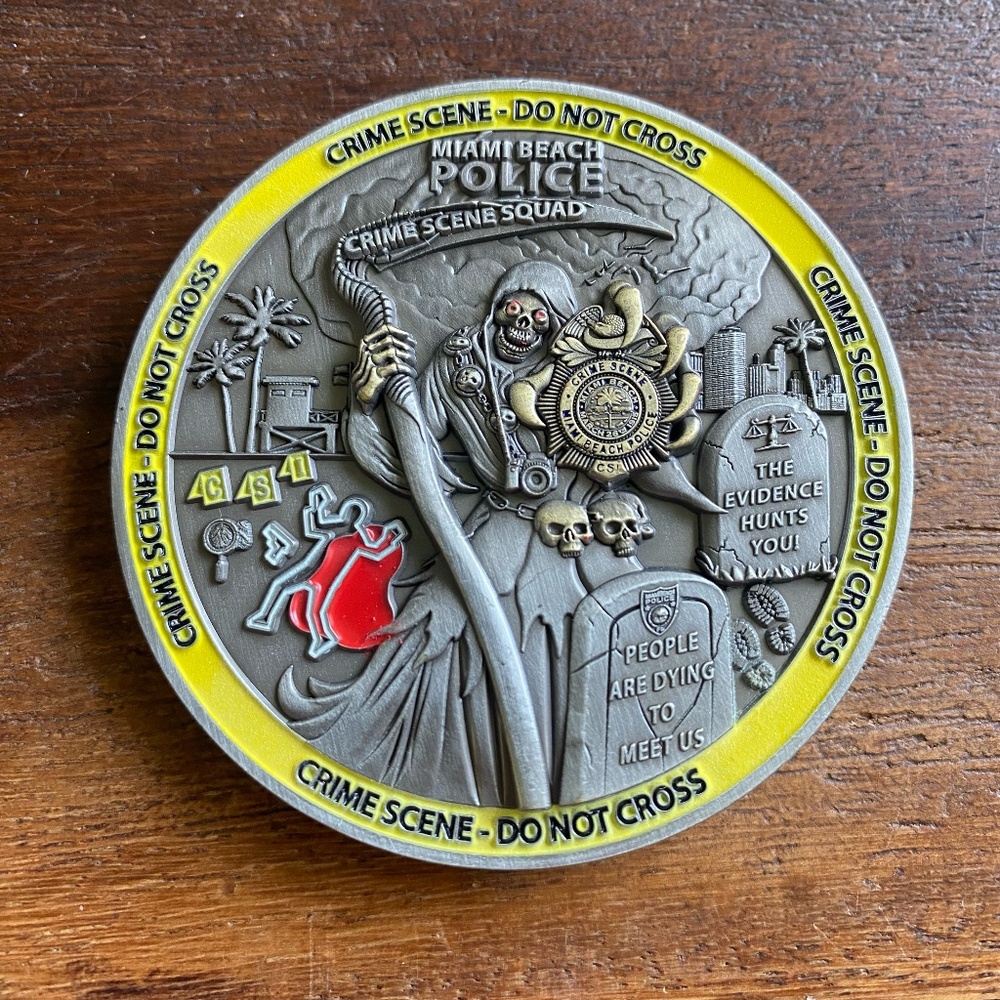 Miami Beach Police Crime Scene Squad Metal Challenge Coin Florida Glow in Dark